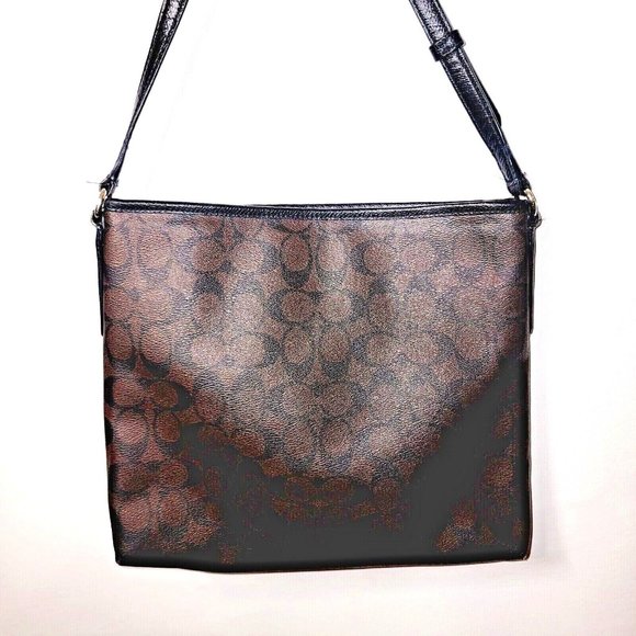 Coach  File F34938 Handbag Dark Brown Black Trim Signature C Coated Canvas / Lea - Picture 5 of 6